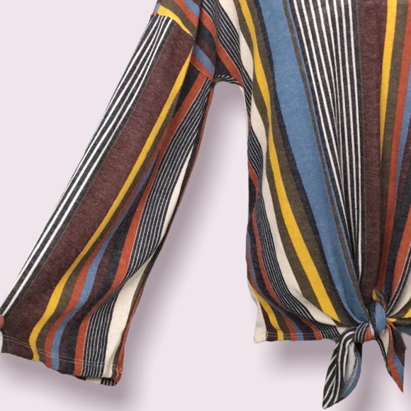 LAST ONE V Neck Striped Bell Sleeve Top - Picture 11 of 14